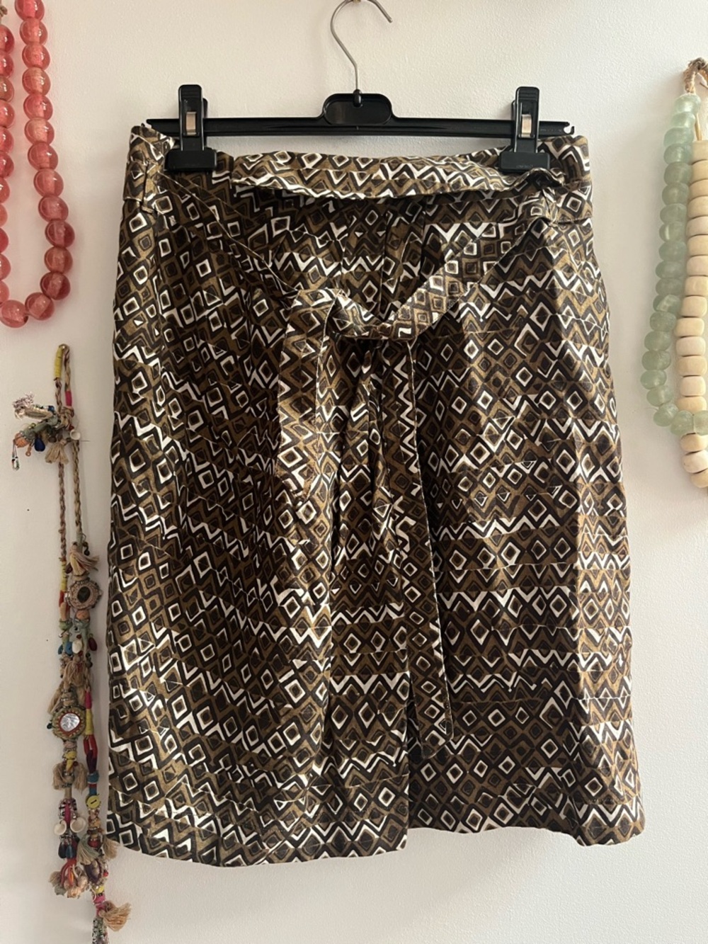 MaxMara Brown and Cream A-Line Tie-Waist Skirt